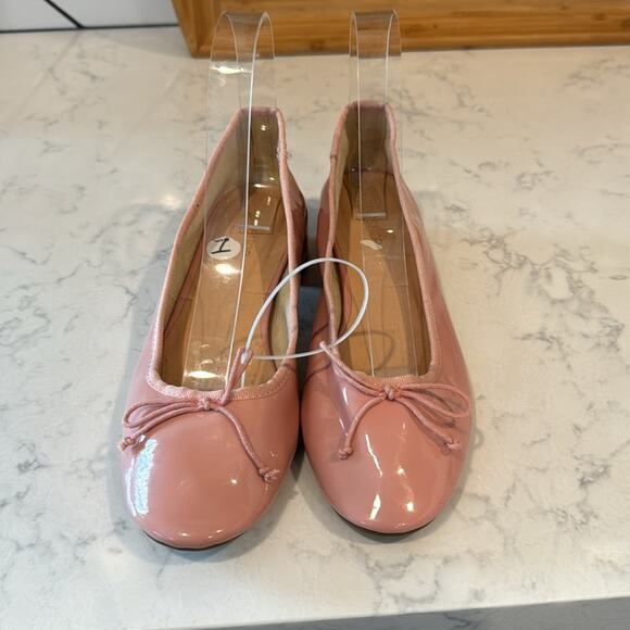 Topshop pink  bow tie mid block heel round toe faux patent leather office size 7 - Picture 3 of 11
